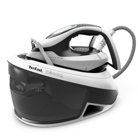 Tefal Express Power SV8130 - 2800W Steam Generator with Durilium AirGlide Autoclean Soleplate - Sleek Black & White Design for E